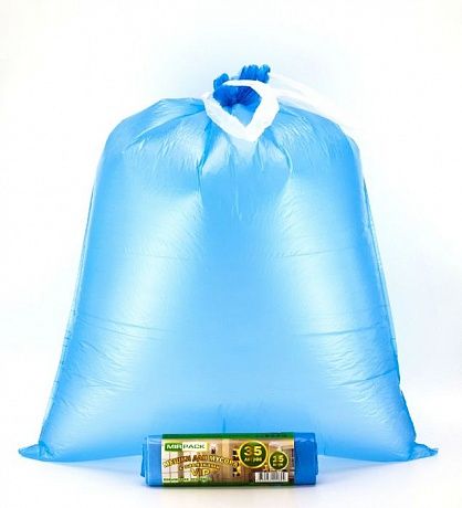 Пакеты для мусора с завязками 35л, 18 мкм, 15 шт, ПНД, синие, с ручками - Вид 2